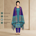 Aqua Blue Salwar Suit Material With Blue Bottom Fabric And Colorful Ikat Dupatta - Front View