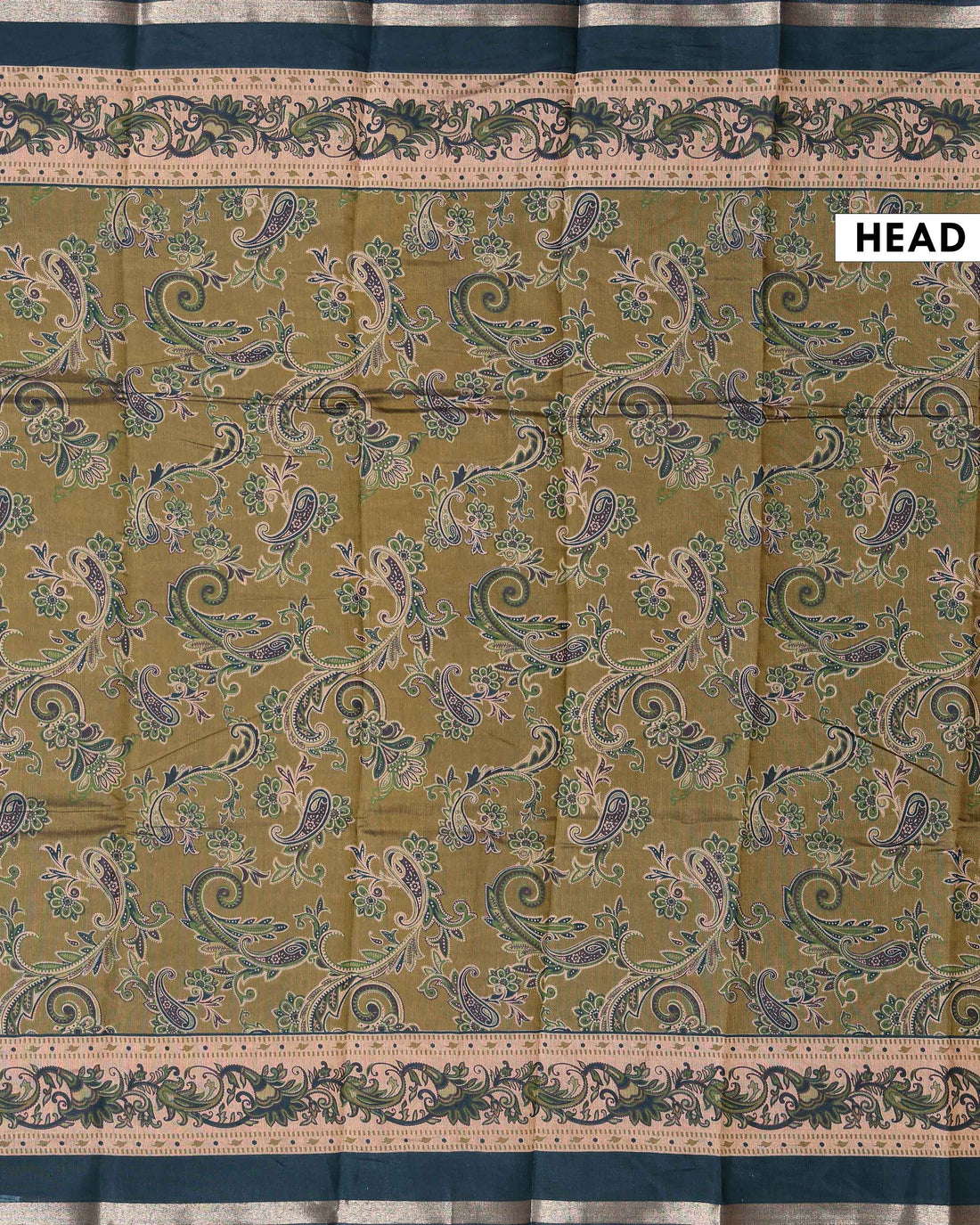 Elegant Semi Chanderi Saree with Paisley Inspired Motifs and A Plain Gold Woven Border - Green