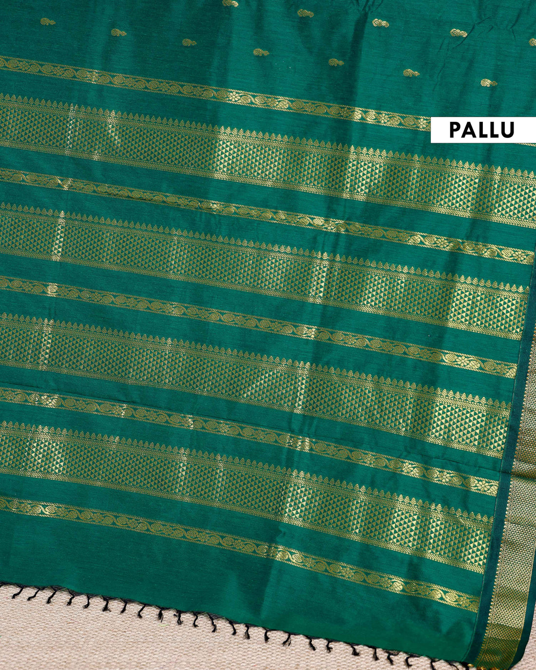 Handloom Kalyani Cotton Saree with Traditional Zari Border & Intricate Motifs - Dark Green