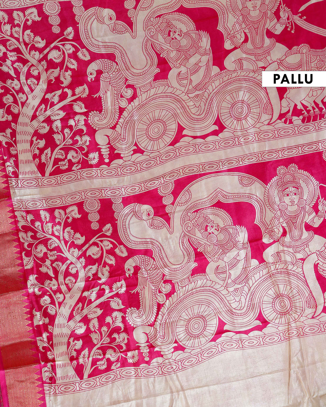 Elegant Mangalagiri Semi Silk Saree with Kalamkari-inspired Floral Print and Contrast Woven Border - Green