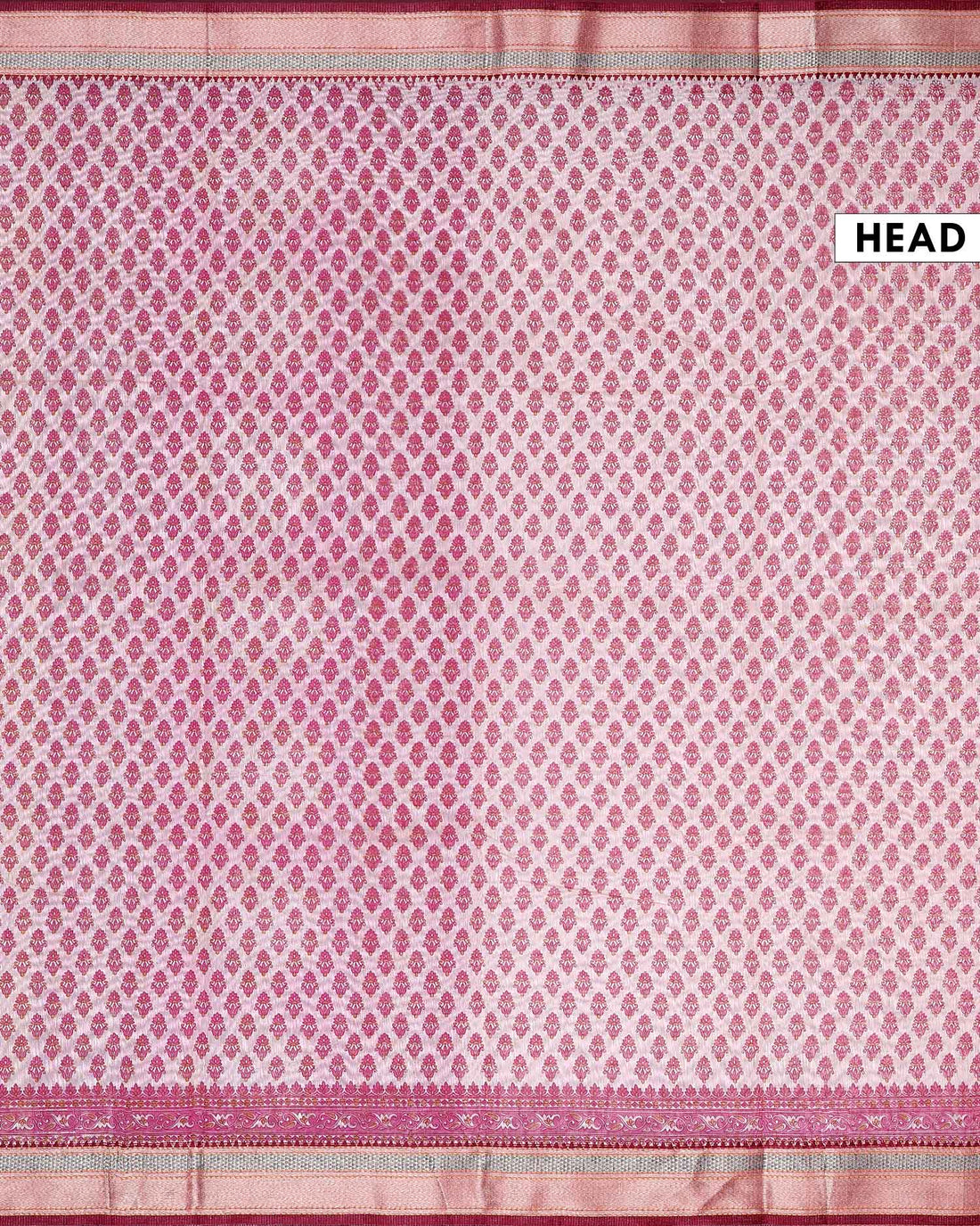 Traditional Linen Cotton Saree with Delicate Floral Buta Prints and Traditional Woven Border - Light Peach