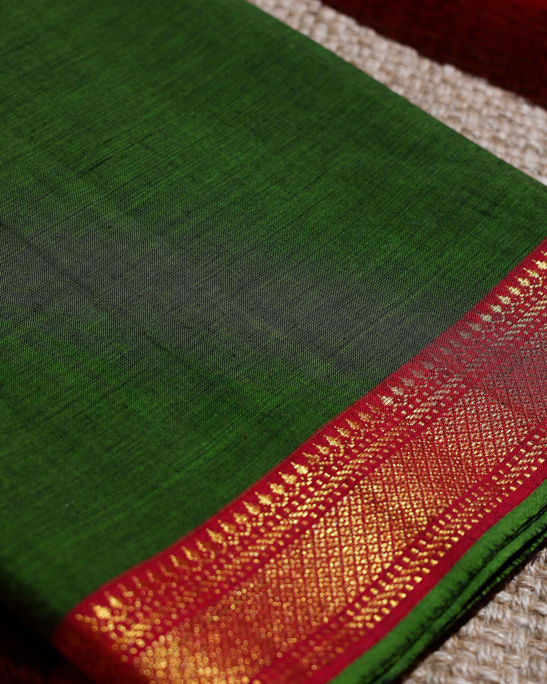 Women's Semi Silk Salwar Material with Contrast Border and Zari Weaving - Green