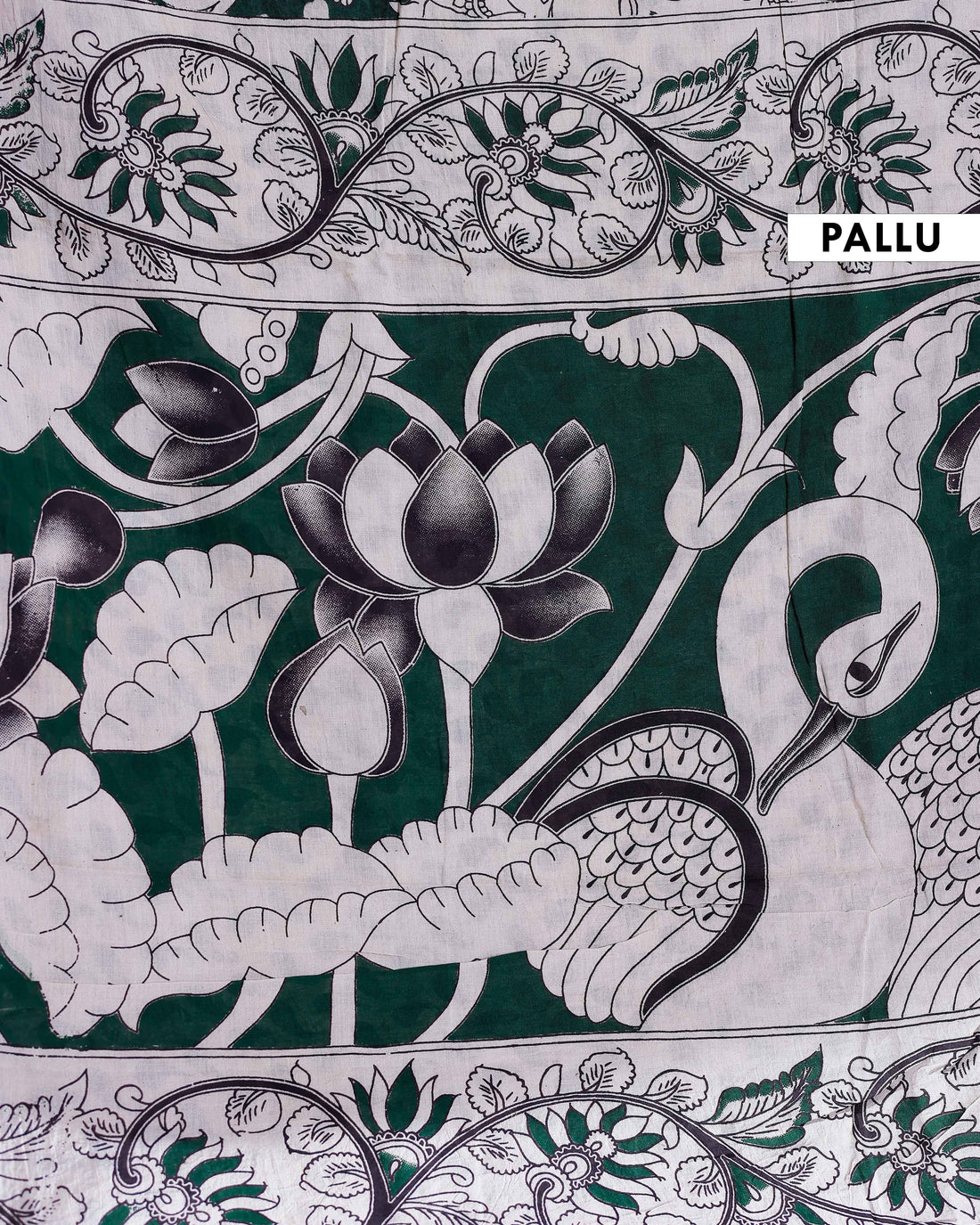 Traditional Handloom Kalamkari Cotton Saree with Intricate Floral and Avian Motifs - Green