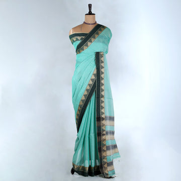 Blue Mangalagiri Cotton Saree for Women | Festive Summer Collection | Jeyachandran - Full View