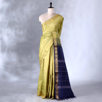 Light Green Banana Pith Semi Silk Saree for Women | Wedding & Festive occasion | Jeyachandran - Full View
