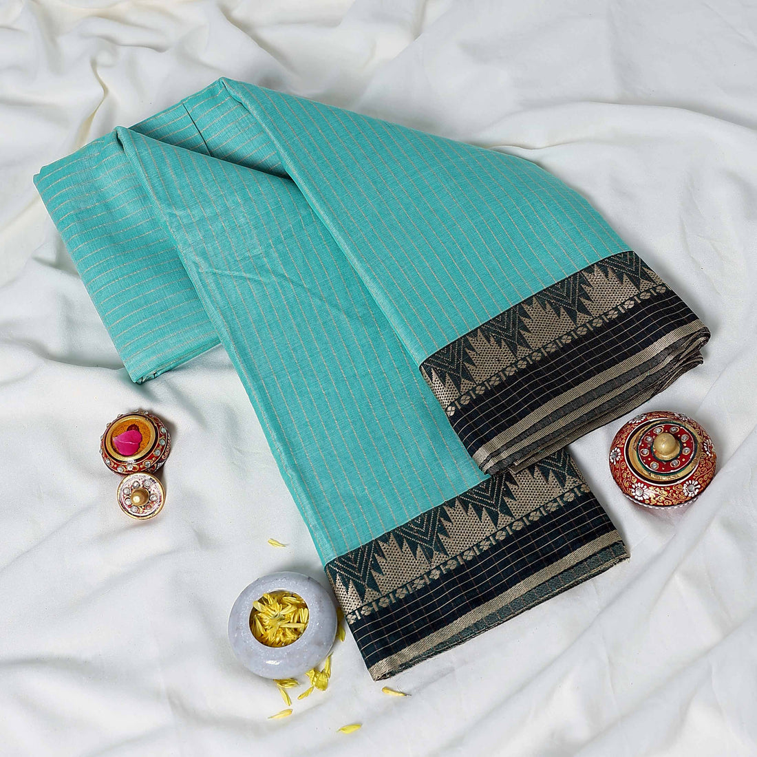 Blue Mangalagiri Cotton Saree for Women | Festive Summer Collection | Jeyachandran - Full View