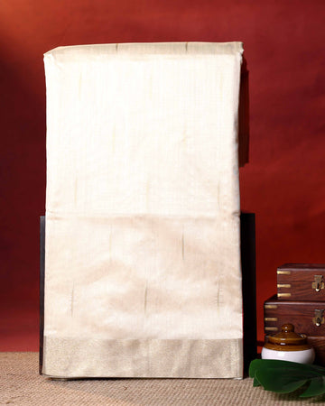 Traditional Handwoven Raw Silk Saree with Butti Motifs and Classic Zari Woven Border - Cream