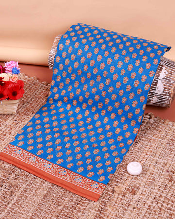 All-Over Floral Printed Voile Saree with Intricate Contrast Border – Blue