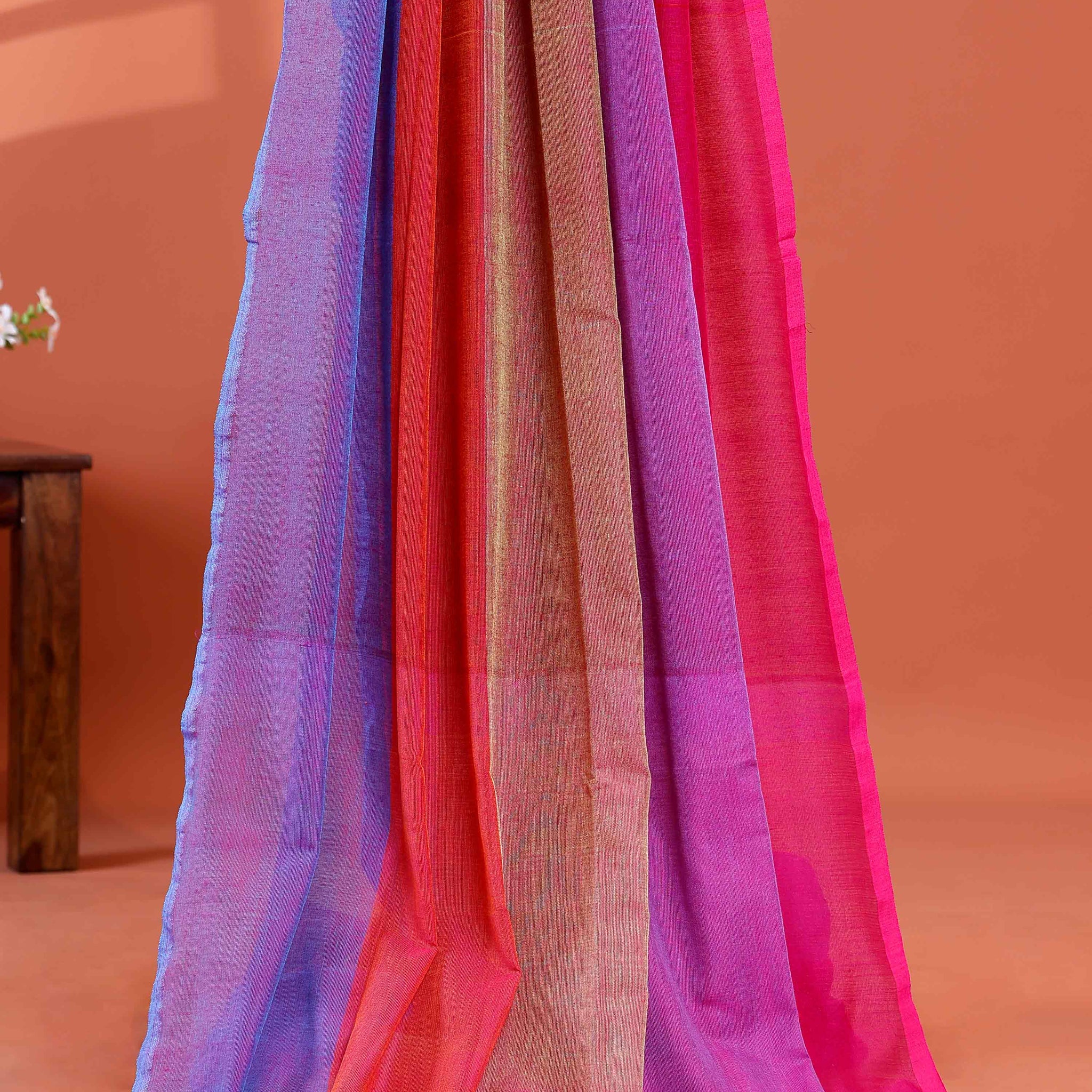 Handwoven Mul Mul Cotton Saree with Bold Striped Pattern and Tassel Detailing - Multi
