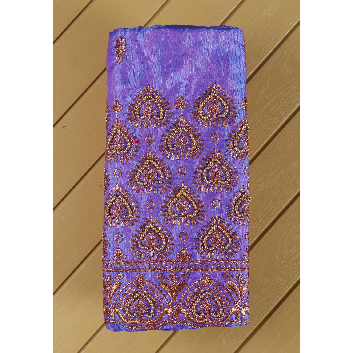 Embroidered Unstitched Blouse Material with Intricate Beadwork and Zari Detailing - Blue