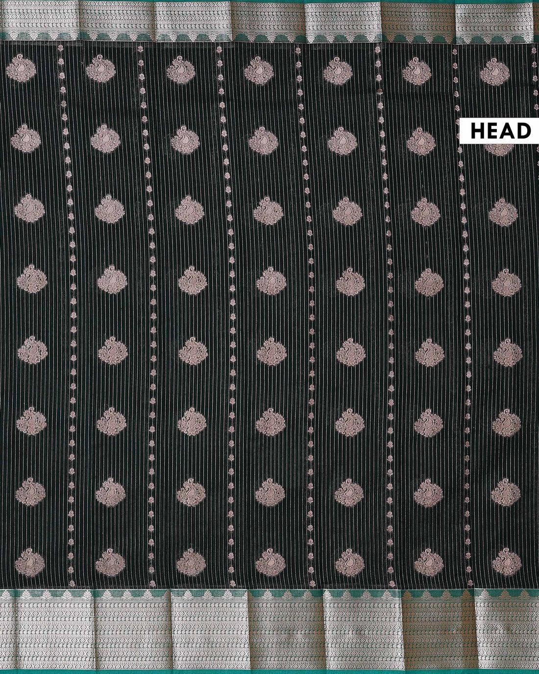 Elegant Elampillai Silk Cotton Saree with Zari Woven Vertical Stripes and Peacock Motifs - Dark Green