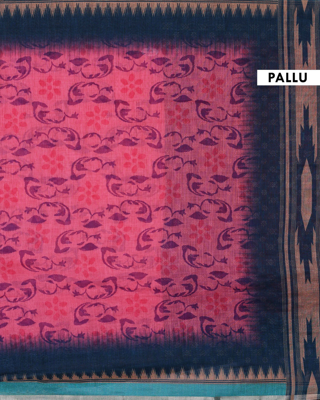 Ethnic PeachLinen saree with Multi-color Paisley and Floral Design