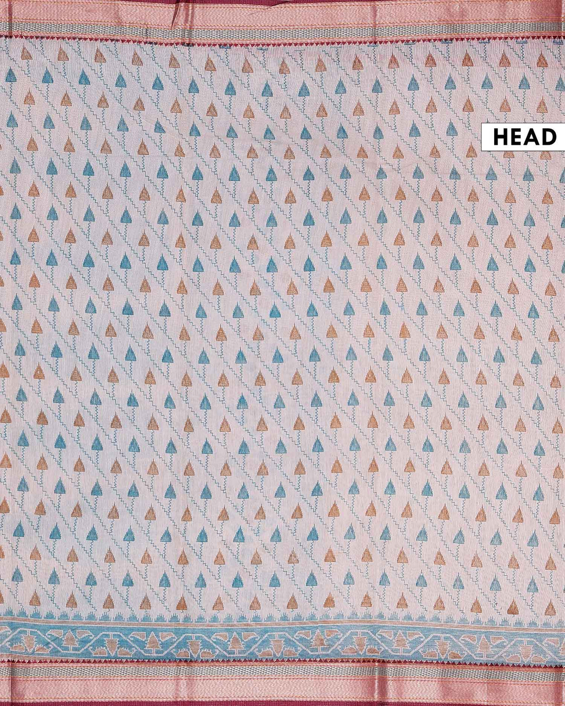 Elegant Linen Cotton Saree with Allover Temple Tree Buta Motifs and Traditional Woven Border - Cream