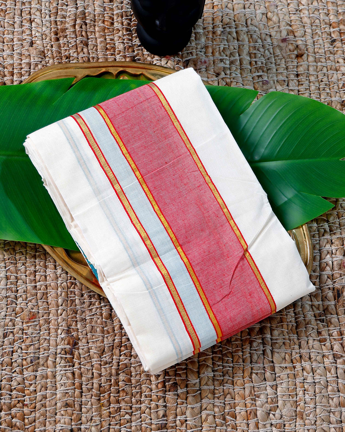 Men’s Cotton Dhoti with Red Colour Border - White