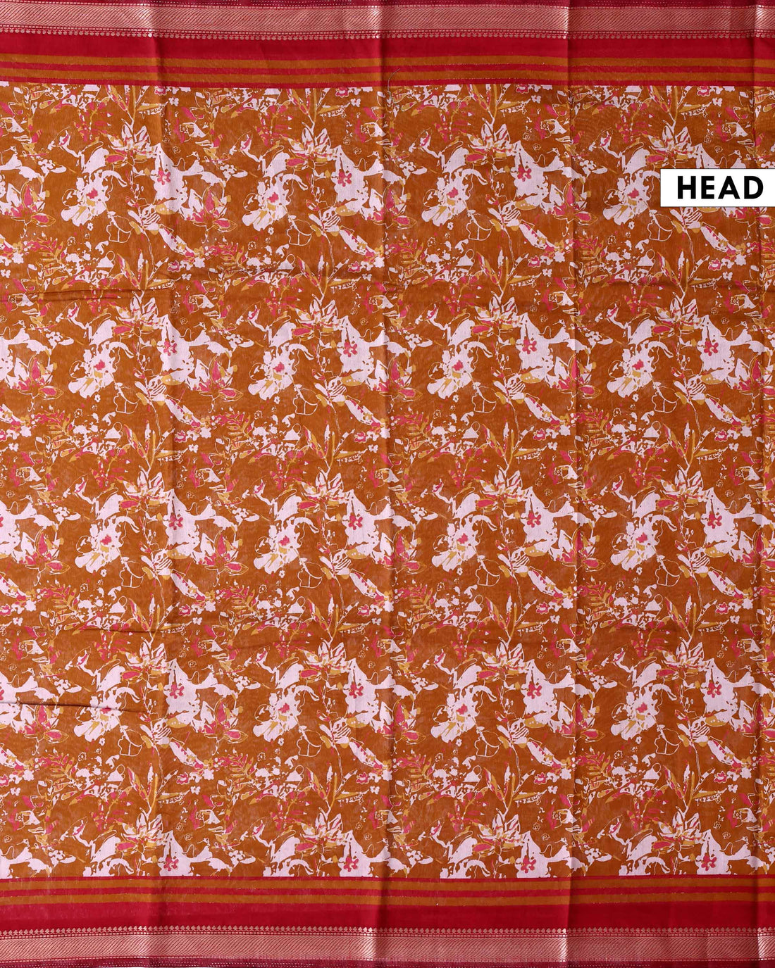 Elegant Semi Chanderi Saree with Floral Inspired Print and Contrast Zari Border - Mustard