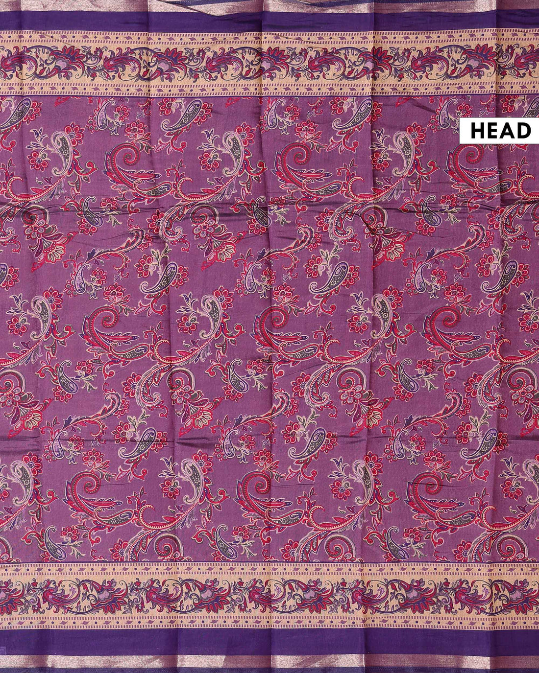 Elegant Semi Chanderi Saree with Paisley Inspired Motifs and A Plain Gold Woven Border - Purple