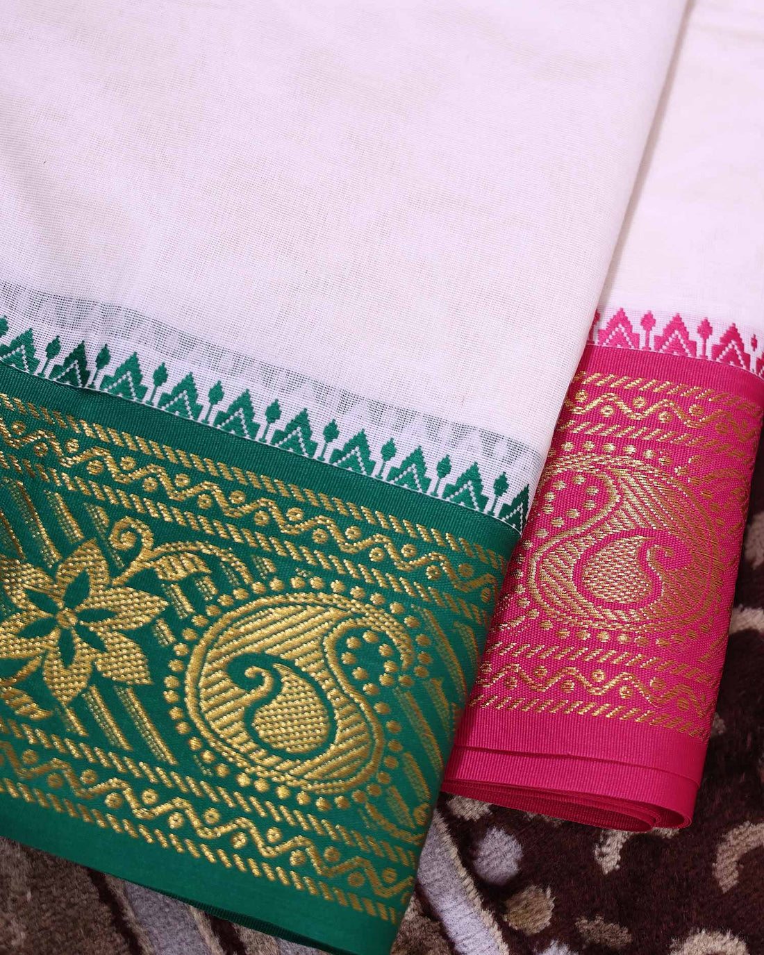 Traditional Men’s Handloom Cotton Dhoti 9*5 Meter with Elegant Multi Border – Off White