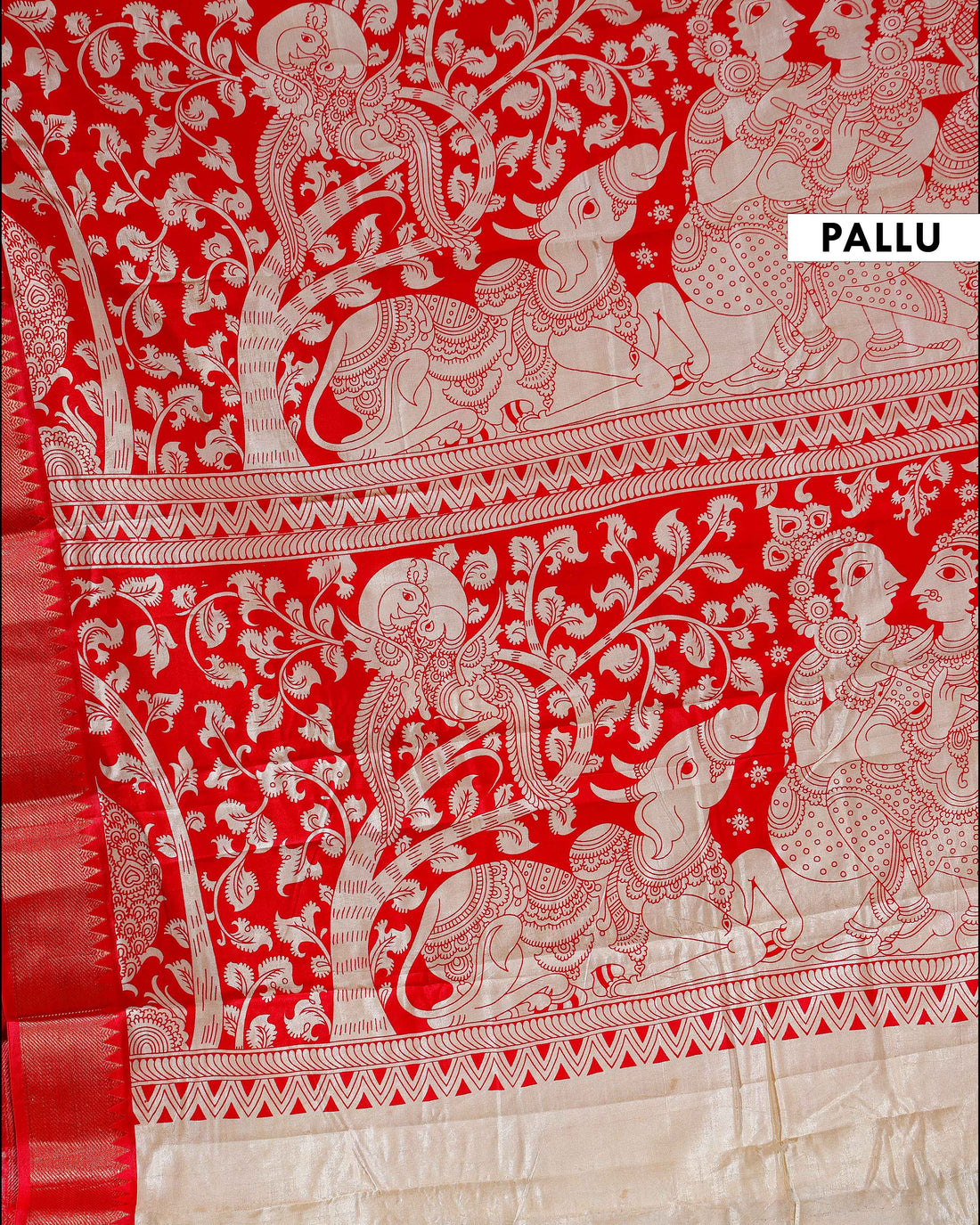 Elegant Kalamkari Inspired Mangalagiri Semi Silk Saree with Traditional Motifs - Orange