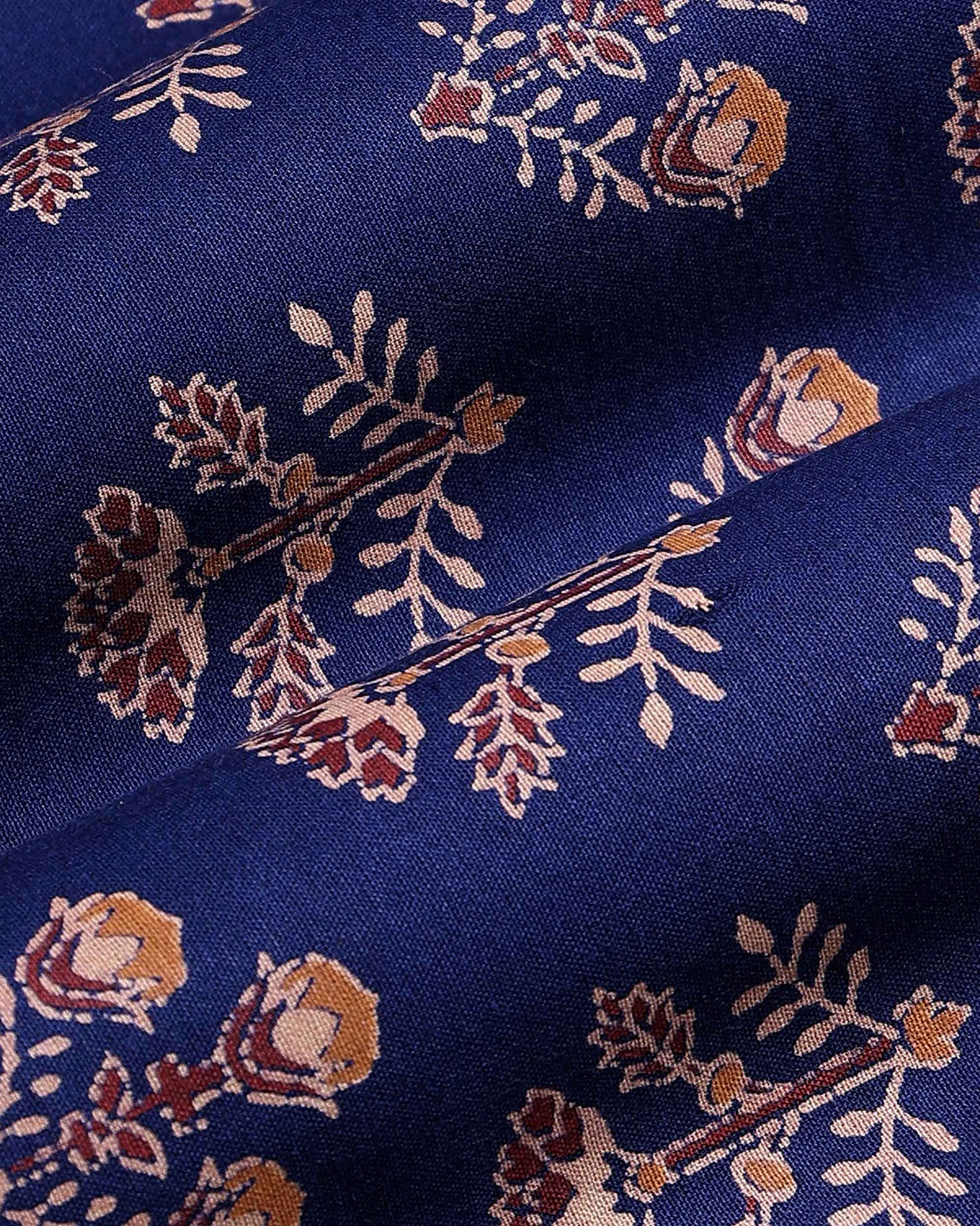 Women’s Handloom Cotton 1 Meter Blouse Material with Traditional Floral Print - Blue