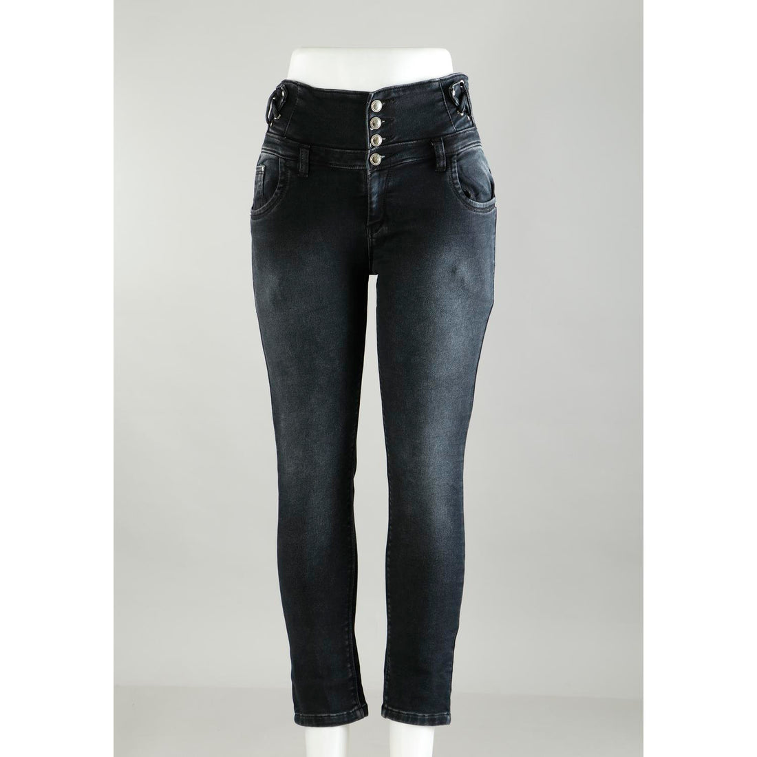 Women Black Pencil Cut  Button Jeans
