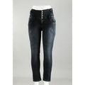 Women Black Pencil Cut  Button Jeans
