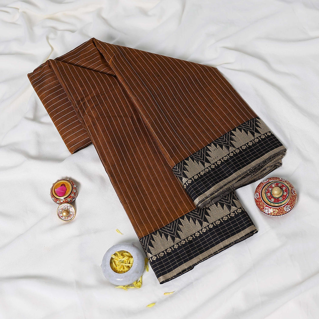 Brown Mangalagiri Cotton Saree for Women | Festive Summer Collection | Jeyachandran - Full View