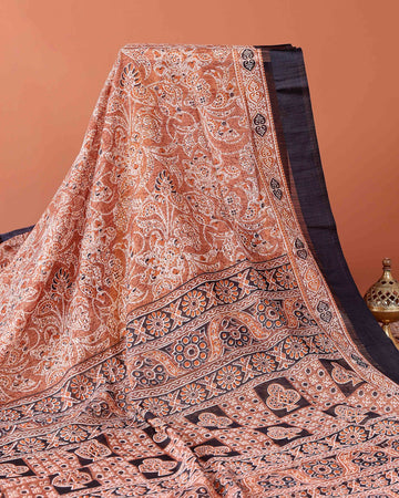 Elegant Georgette Printed Saree With Floral Motifs and a Plain Border - Beige