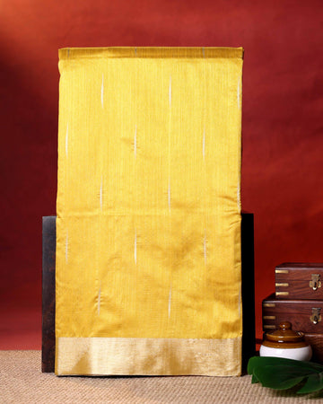 Traditional Handwoven Raw Silk Saree with Butti Motifs and Classic Zari Woven Border - Yellow