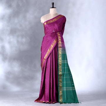 Dark Magenta Banana Pith Semi Silk Saree for Women | Wedding & Festive occasion | Jeyachandran - Full View