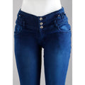 Shop Women Blue Pencil Cut  Button Jeans Online