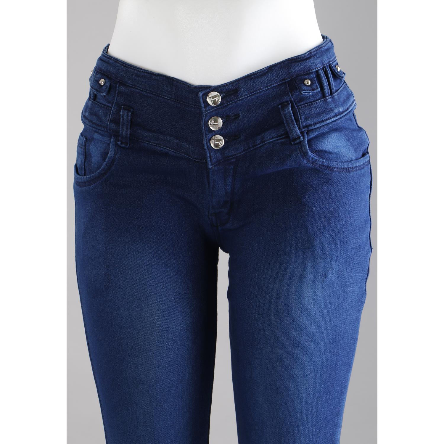 Shop Women Blue Pencil Cut  Button Jeans Online