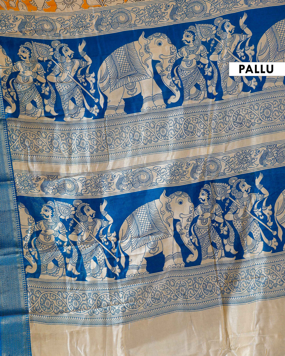 Elegant Mangalagiri Semi Silk Saree with Hand-Painted Kalamkari Floral Motifs and Zari Border - Yellow