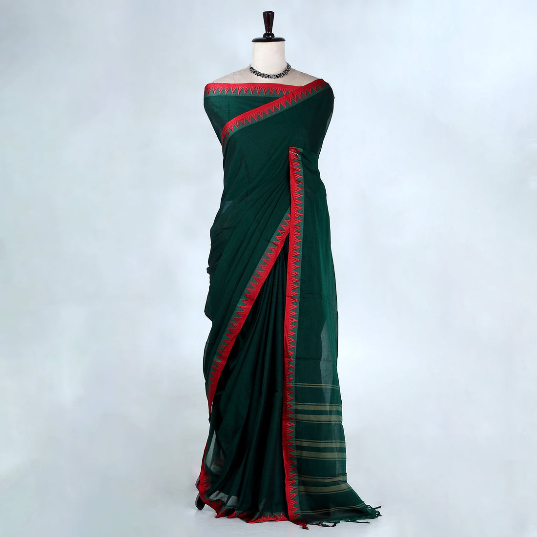 Bottle Green Mangalagiri Cotton Saree for Women | Festive Summer Collection | Jeyachandran - Full View