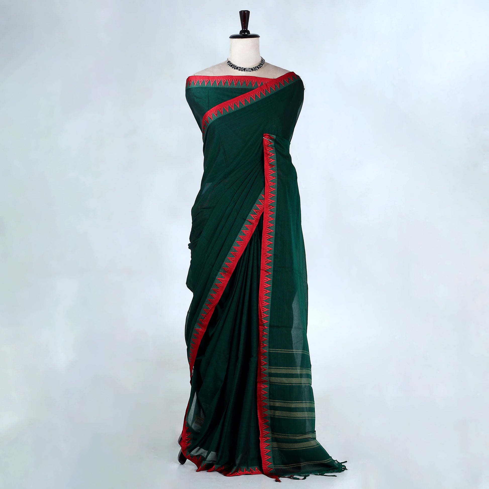 Bottle Green Mangalagiri Cotton Saree for Women | Festive Summer Collection | Jeyachandran - Full View