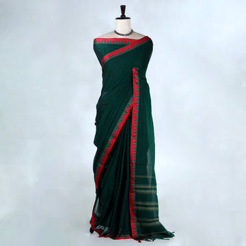 Bottle Green Mangalagiri Cotton Saree for Women | Festive Summer Collection | Jeyachandran - Full View