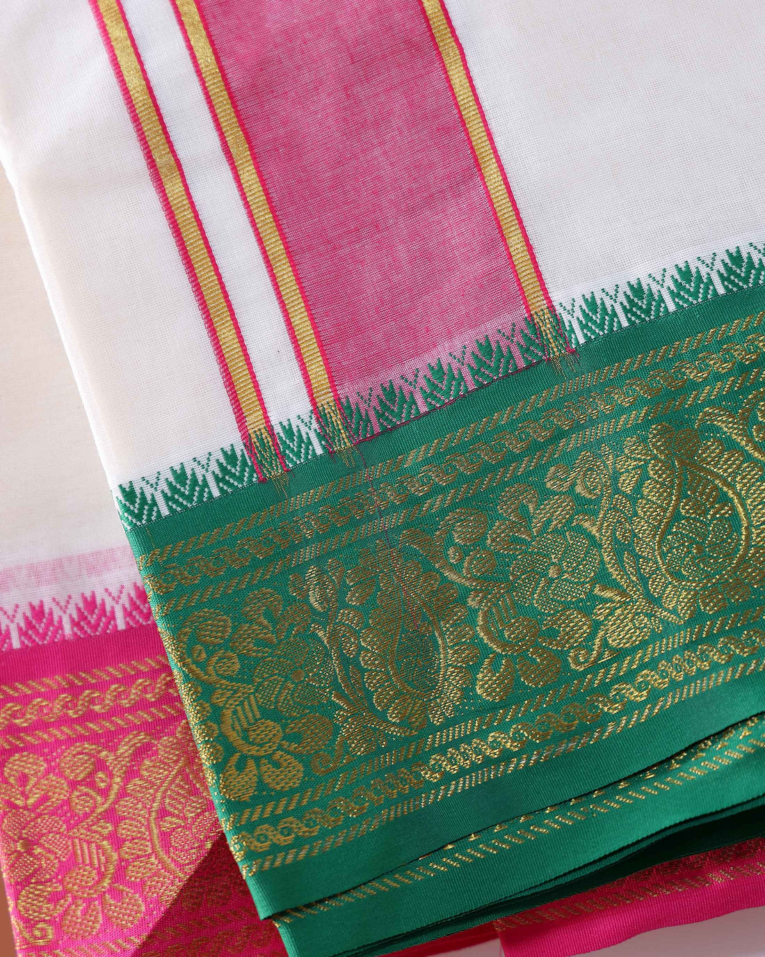 Men’s Traditional Handloom 9*5 Meter Cotton Dhoti with Multi Border - Off White