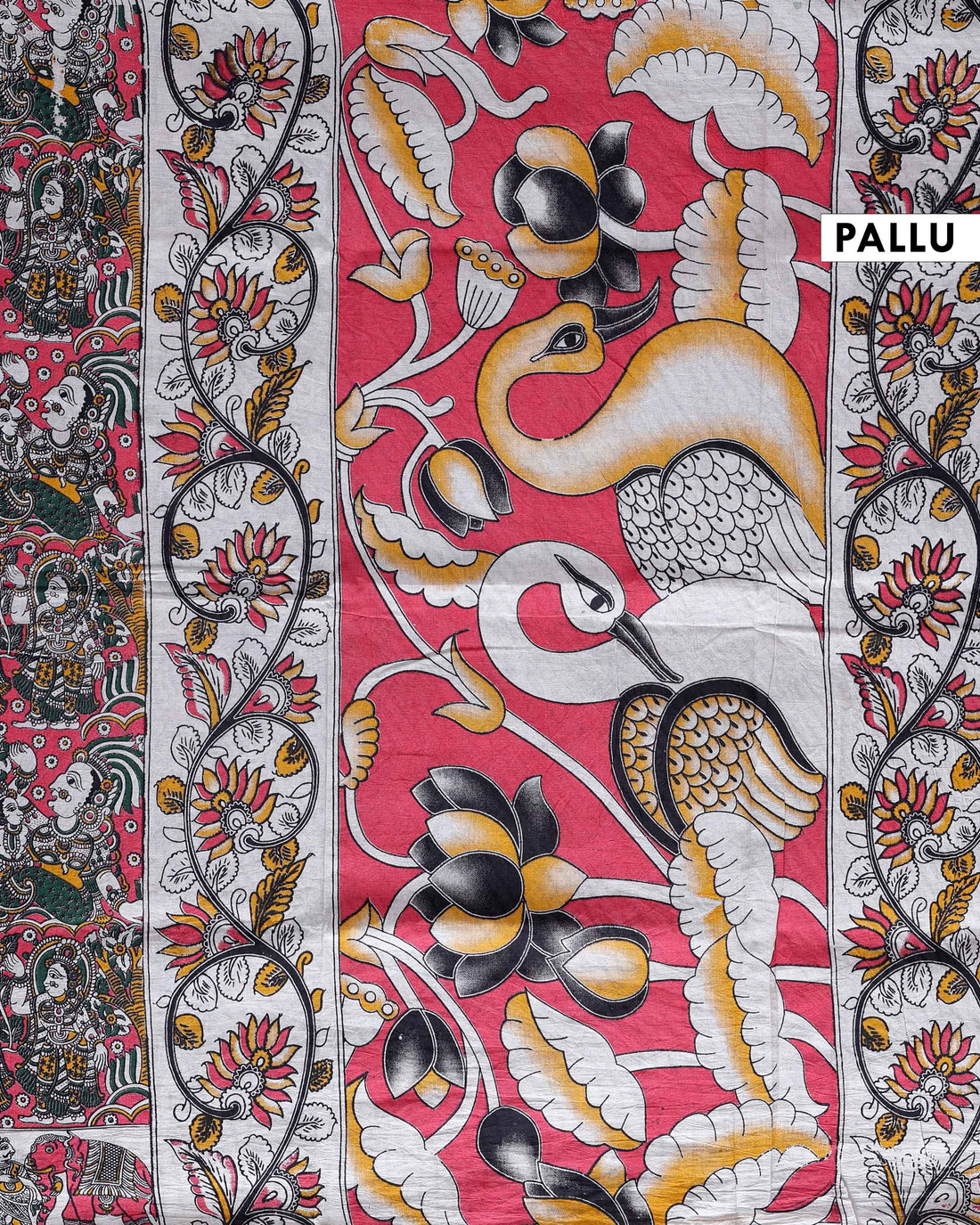 Traditional Kalamkari Cotton Saree with Traditional Motifs - Pink
