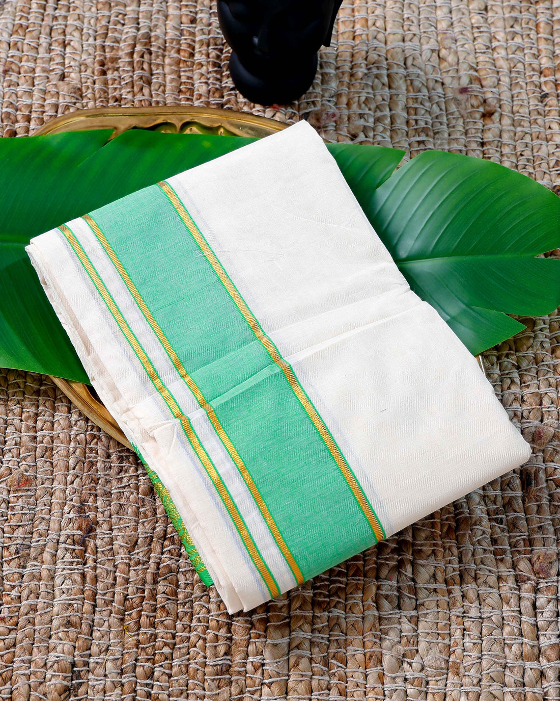 Men’s Cotton Dhoti with Blue Colour Border - White