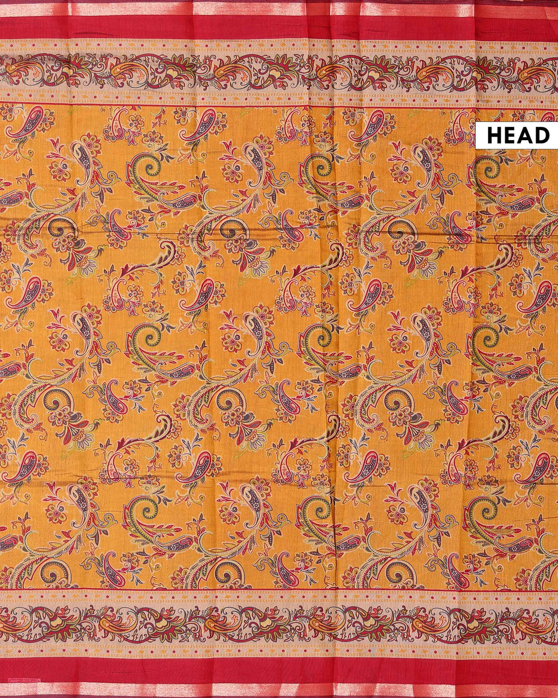 Elegant Semi Chanderi Saree with Paisley Inspired Motifs and A Plain Gold Woven Border - Mustard