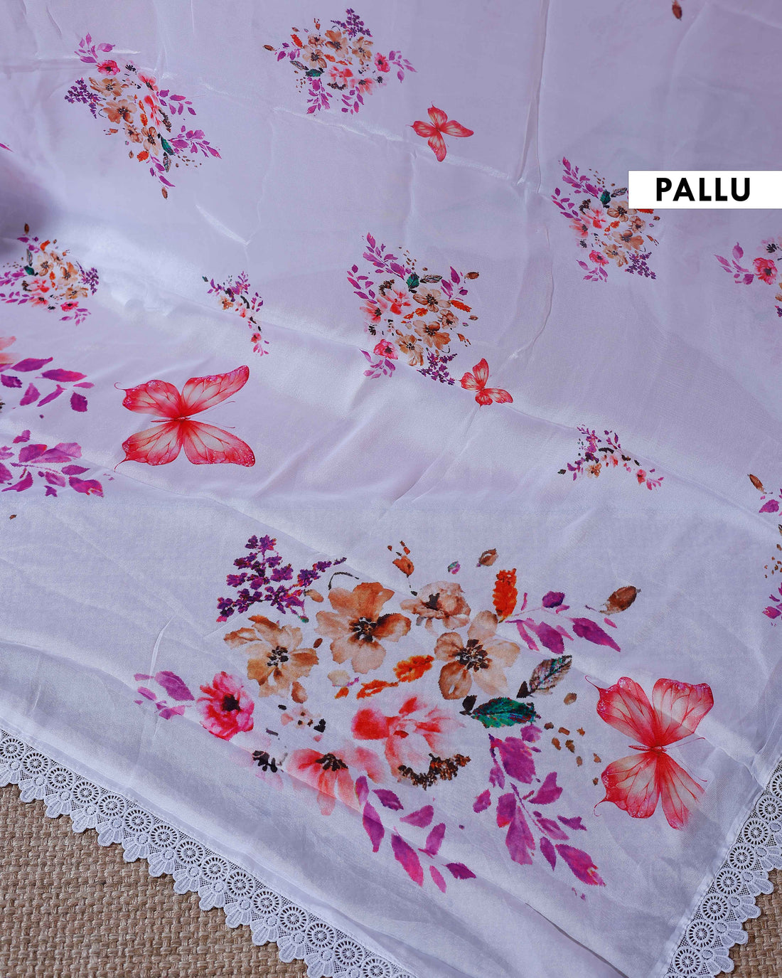 Elegant Georgette Saree with Delicate Floral Prints and Intricate Lace Border - Lavender