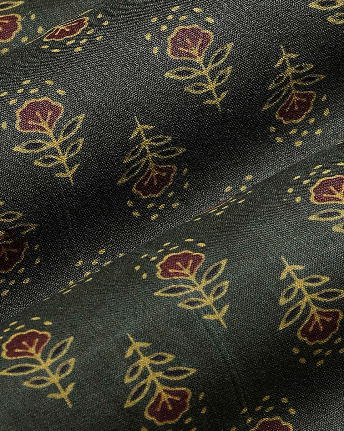 Women’s Handloom Cotton 1 Meter Blouse Material with Floral Print Motifs - Green