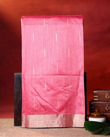 Traditional Handwoven Raw Silk Saree with Butti Motifs and Classic Zari Woven Border - Pink