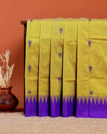 Handloom Kalyani Cotton Saree with Temple Border and Zari Buttas - Green