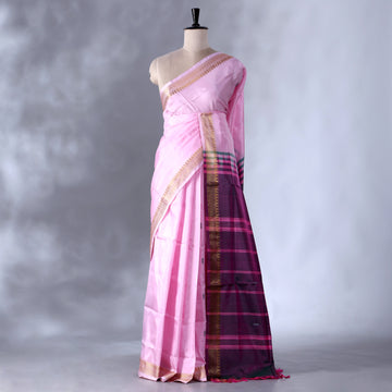 Baby Pink Banana Pith Semi Silk Saree for Women | Wedding & Festive occasion | Jeyachandran - Full View