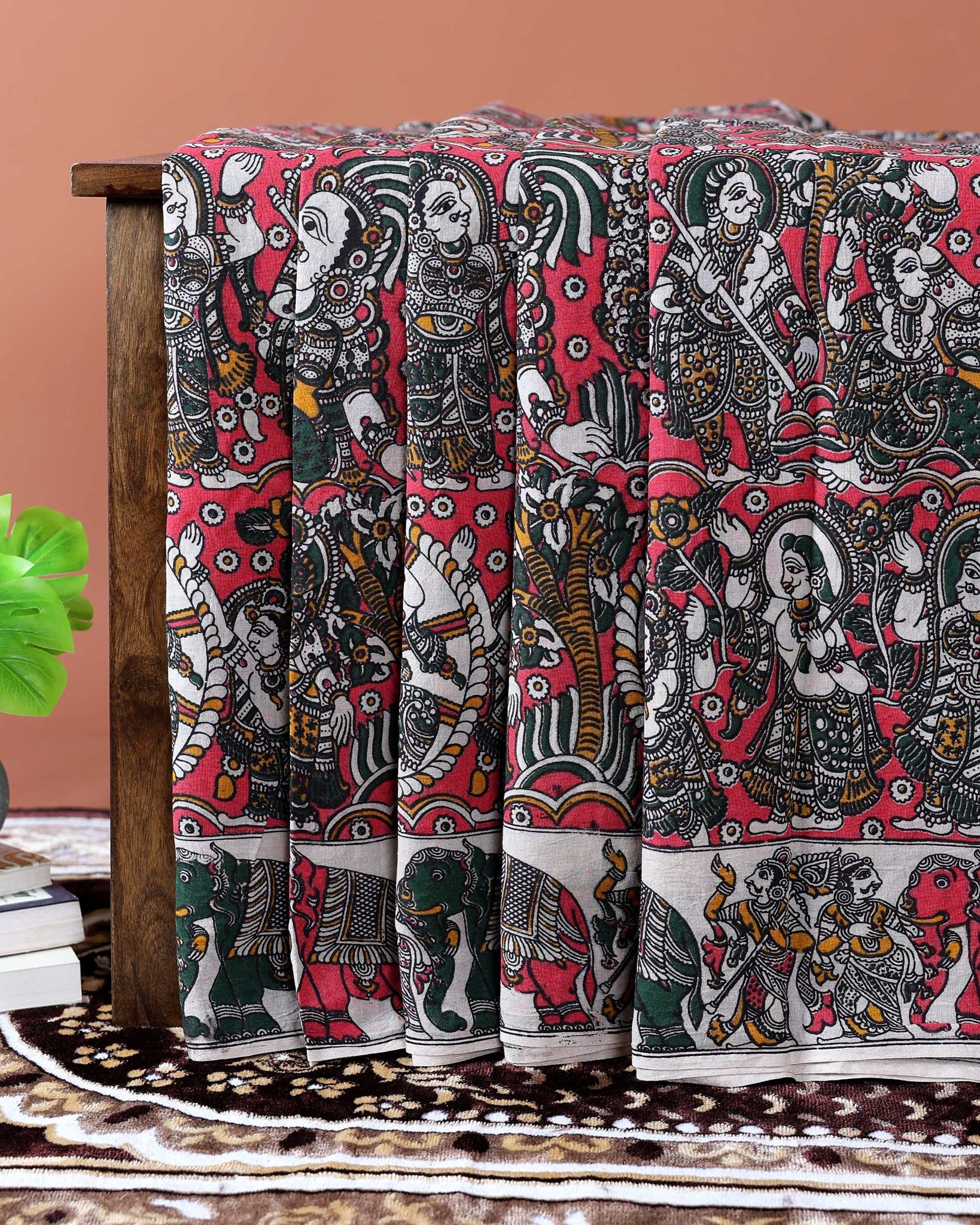 Traditional Kalamkari Cotton Saree with Traditional Motifs - Pink
