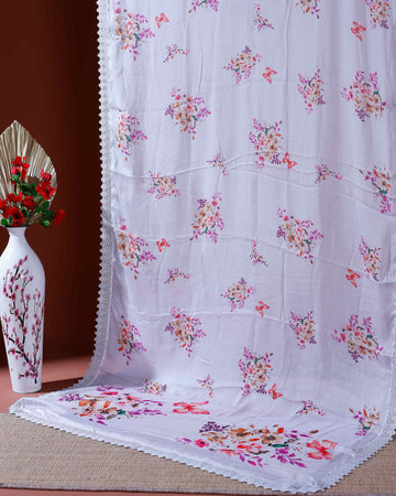Elegant Georgette Saree with Delicate Floral Prints and Intricate Lace Border - Lavender