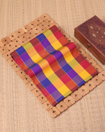 Traditional Checked Pattern 1 Meter Soft Semi Silk Women's Blouse Material – Multi