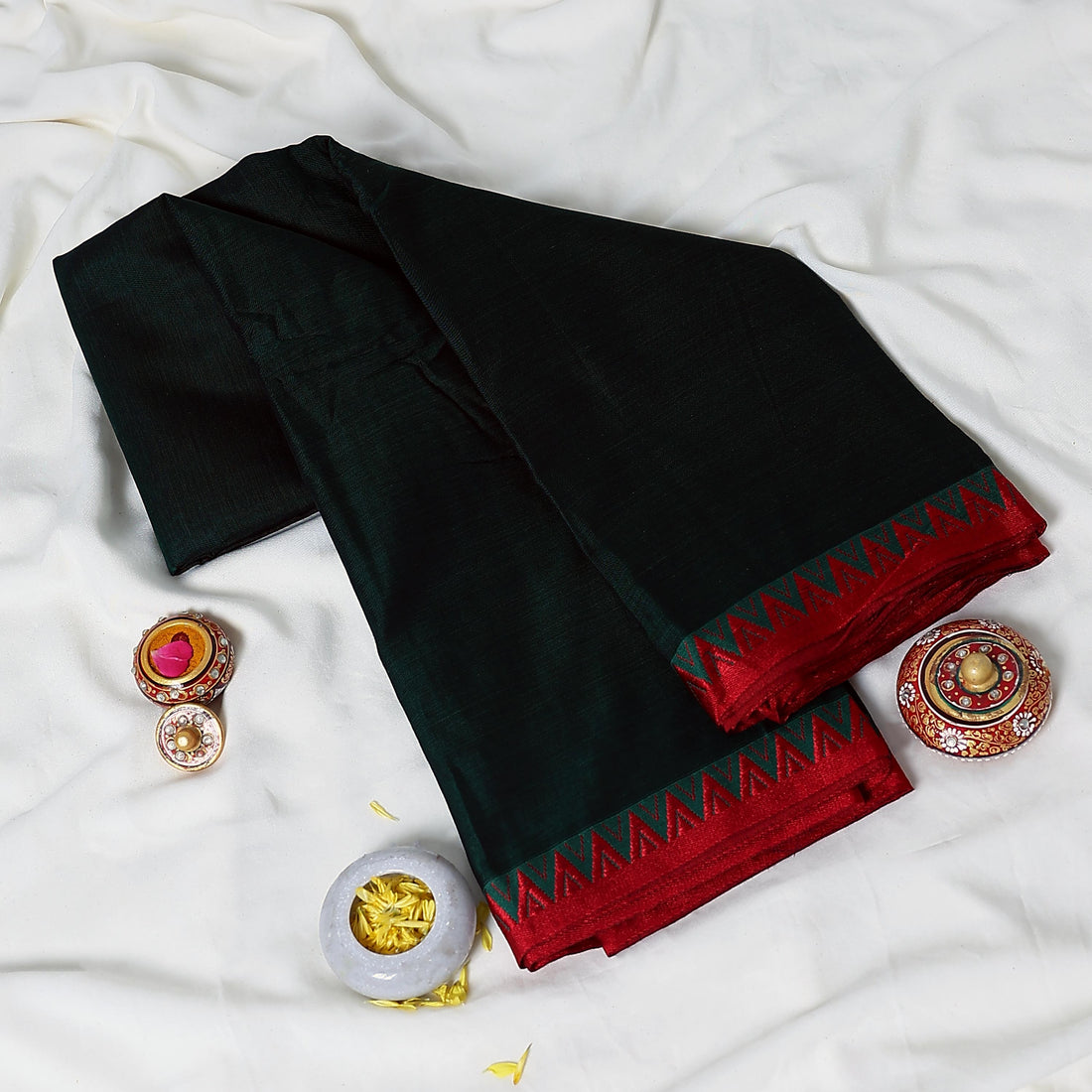 Bottle Green Mangalagiri Cotton Saree for Women | Festive Summer Collection | Jeyachandran - Full View