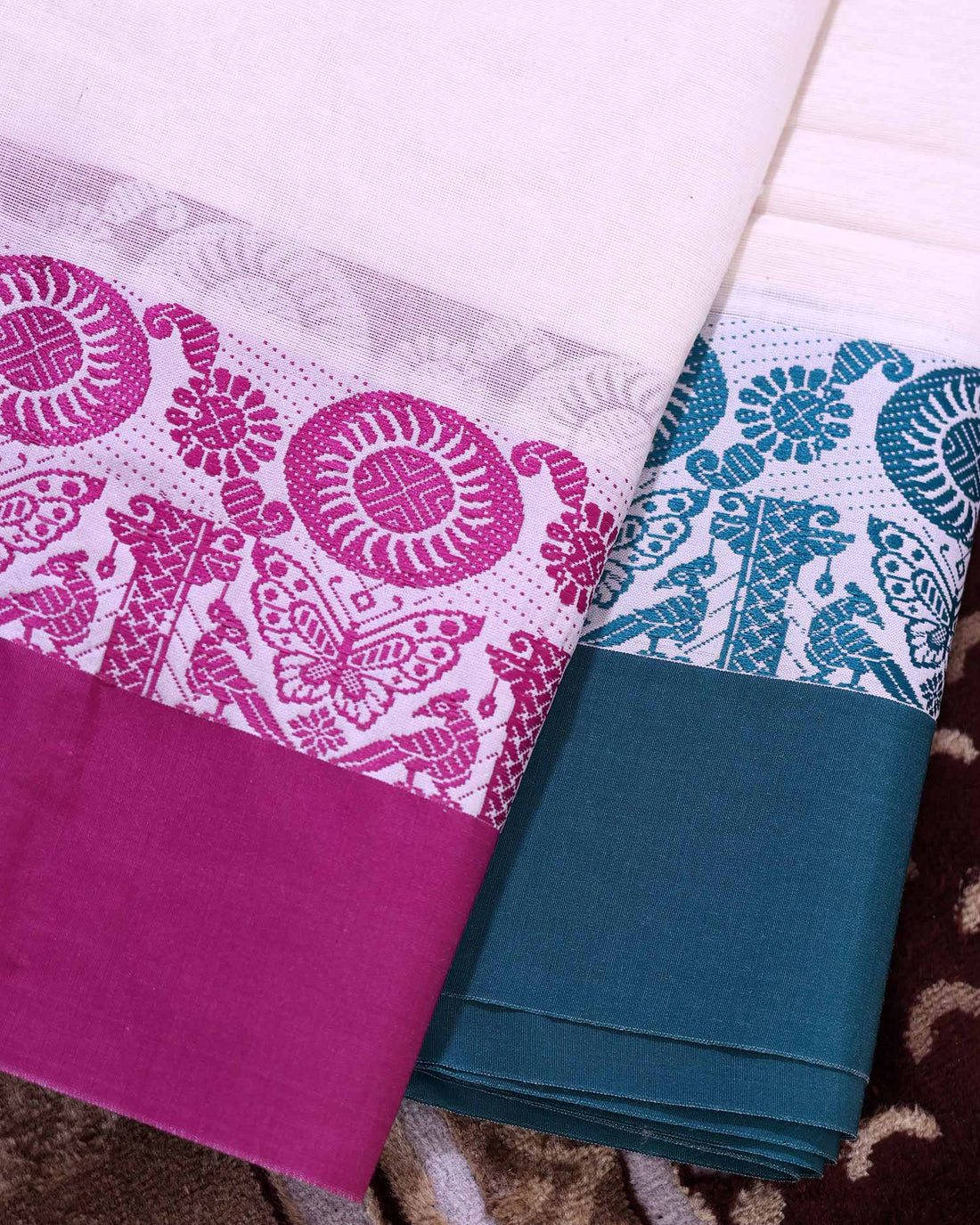 Traditional Men’s Handloom Cotton Dhoti 9*5 Meter with Elegant Multi Border – Off White