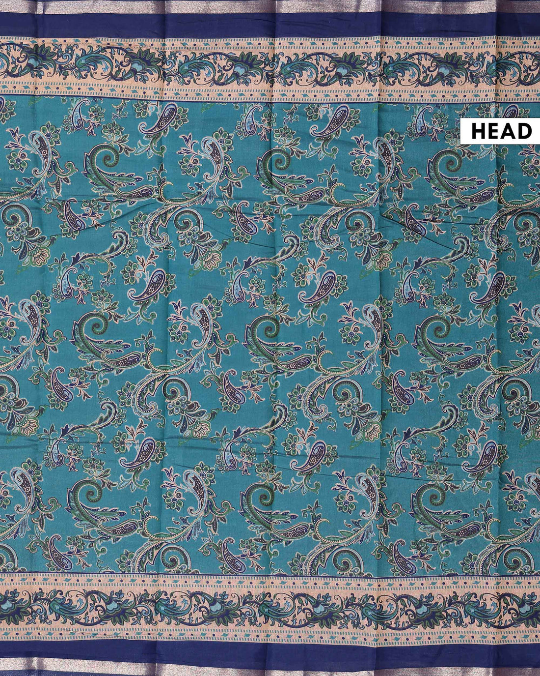 Elegant Semi Chanderi Saree with Paisley Inspired Motifs and A Plain Gold Woven Border - Teal